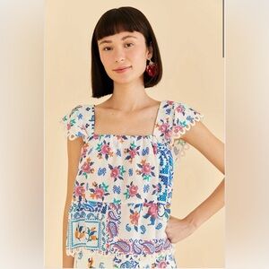 NWT FARM Rio Off-White Romantic Bandanas Blouse